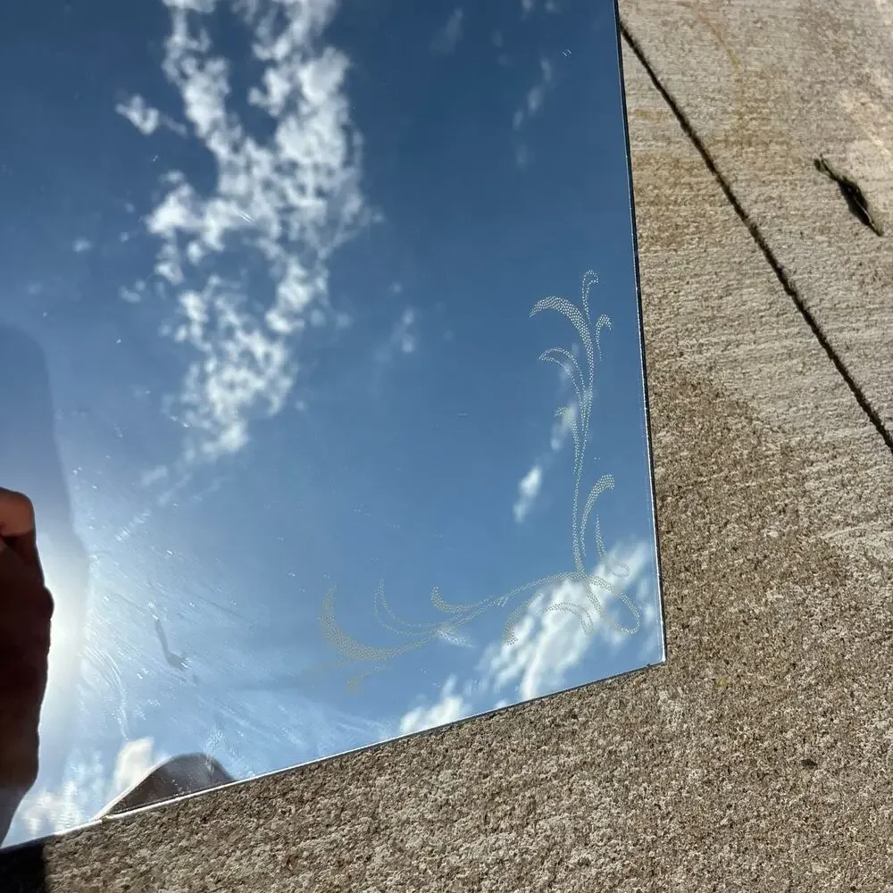 Vintage Etched Frameless Mirror Art Deco Floral Hamilton Glass Wall 18” Square
